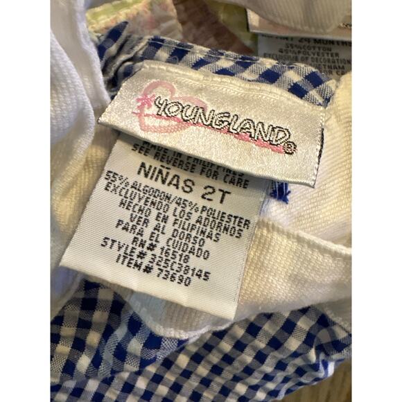 Youngland Baby Jumper Blue White Summer Flowers Applique 2T Gingham - Picture 4 of 4